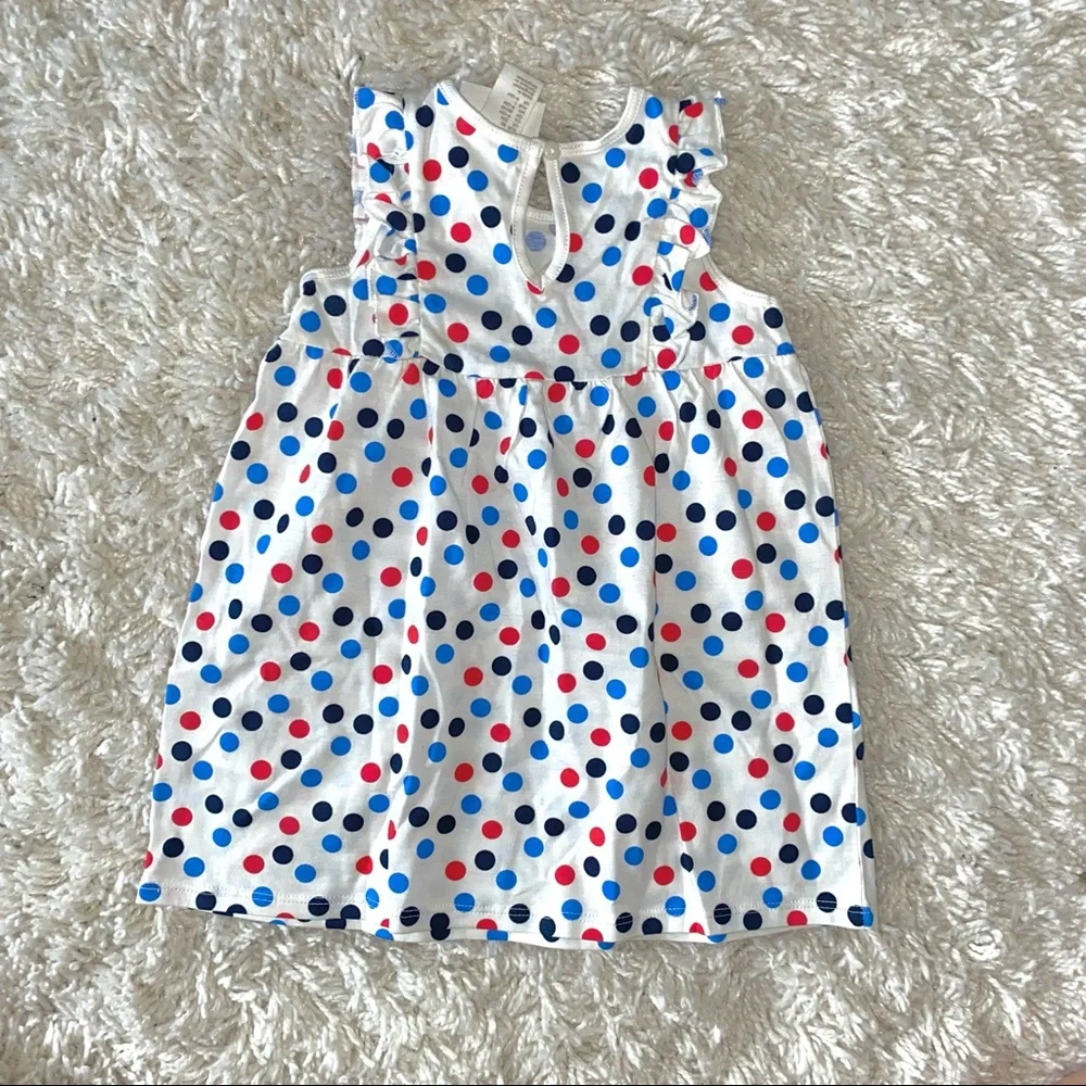 H&M Baby Ruffle-Trimmed Red & Blue Polkadot Short Sleeve Dress Size 9-12M NWT
